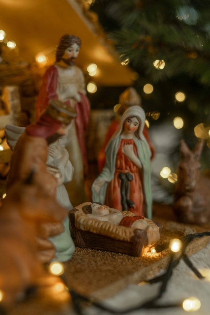 Nativity scene with baby jesus and figures